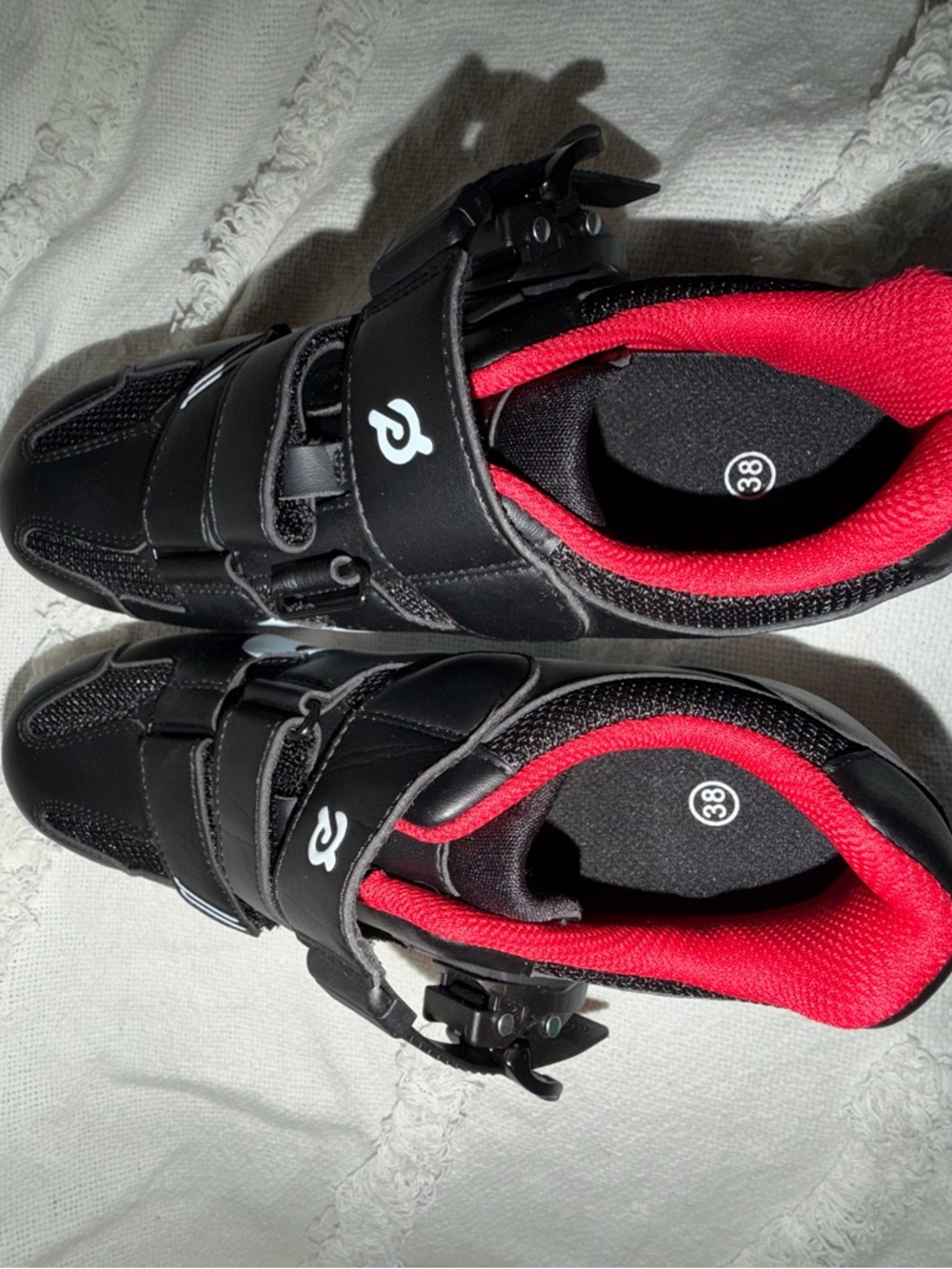 Peloton Black Cycling Shoes with Red Lining